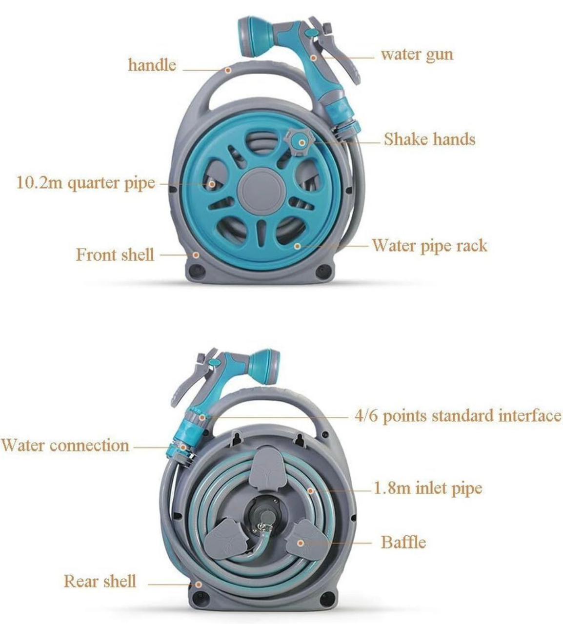 Portable Garden Hose Reel with Spray Gun