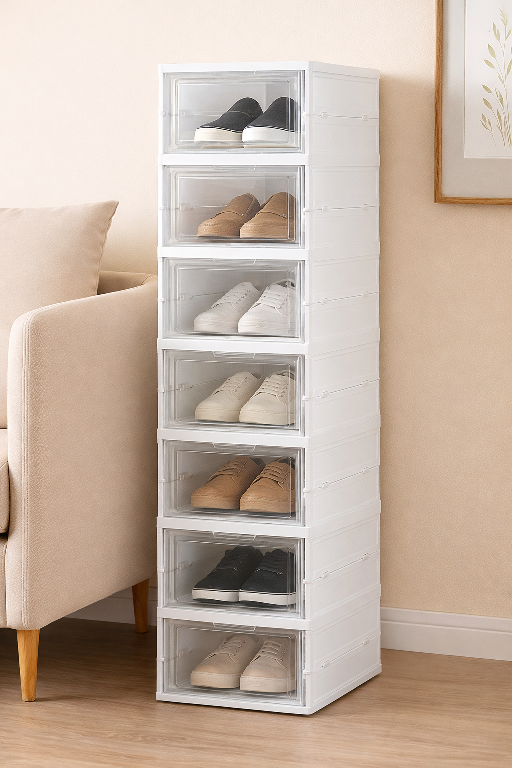 6 Tier Shoe Rack Collapsible Shoe Organiser with Door Foldable Sneaker Crates Footwear Storage for Men Women Heels Boots Loafers Sneakers Slippers