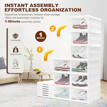 6 Tier Shoe Rack Collapsible Shoe Organiser with Door Foldable Sneaker Crates Footwear Storage for Men Women Heels Boots Loafers Sneakers Slippers