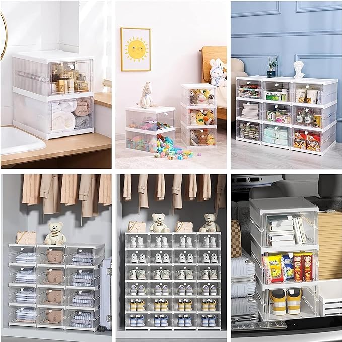 6 Tier Shoe Rack Collapsible Shoe Organiser with Door Foldable Sneaker Crates Footwear Storage for Men Women Heels Boots Loafers Sneakers Slippers