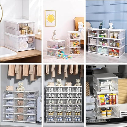 6 Tier Shoe Rack Collapsible Shoe Organiser with Door Foldable Sneaker Crates Footwear Storage for Men Women Heels Boots Loafers Sneakers Slippers