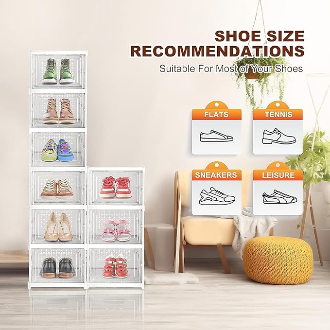 6 Tier Shoe Rack Collapsible Shoe Organiser with Door Foldable Sneaker Crates Footwear Storage for Men Women Heels Boots Loafers Sneakers Slippers