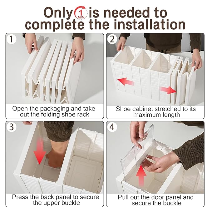 6 Tier Shoe Rack Collapsible Shoe Organiser with Door Foldable Sneaker Crates Footwear Storage for Men Women Heels Boots Loafers Sneakers Slippers