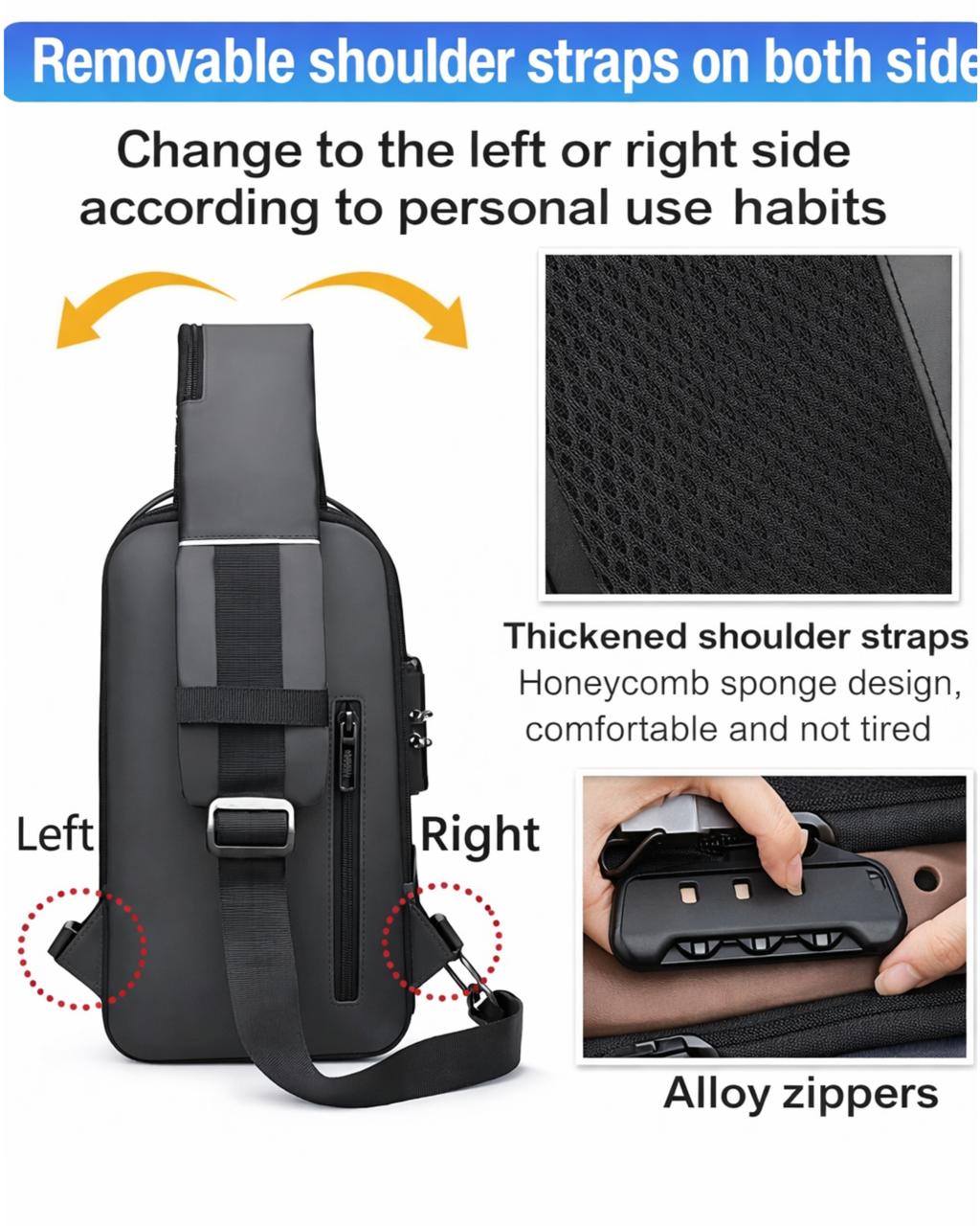 Anti-Theft Smart Sling Bag with Combination Lock